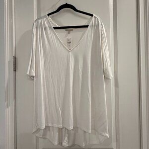 ANTHROPOLOGIE BORDEAUX FLUTTER SLEEVE VNECK IVORY TOP